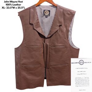Bradford Exchange John Wayne Duke Brown Leather Vest Men’s XL Western Cowboy